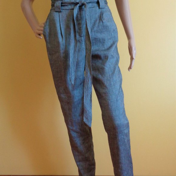 Express High Waisted Linen-Blend Sash Tie Ankle Pant size 2R - Picture 7 of 11